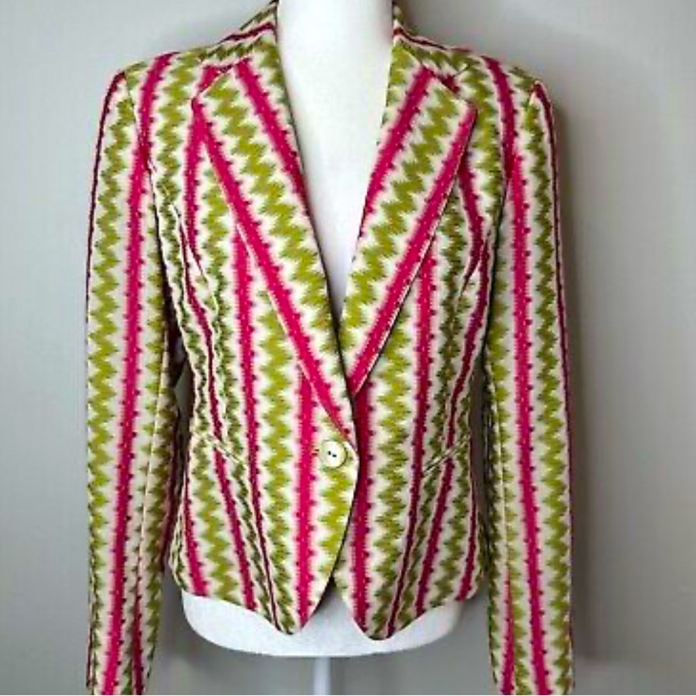 EUC [Lafayette 148] New York Green/Pink Buttoned Blazer Jacket Women’s Size 8